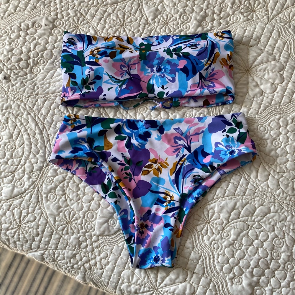 Floral bandeau high waited swimsuit
